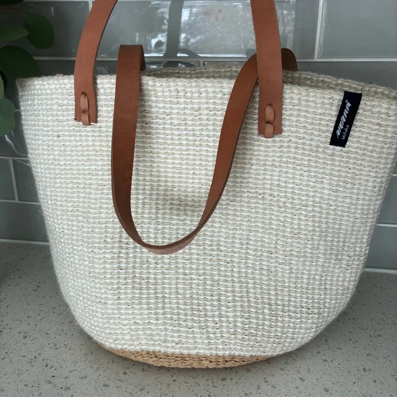 Mifuko Handwoven Basket Tote Leather Handles Fair Trade Market Bag Boho - Picture 4 of 7